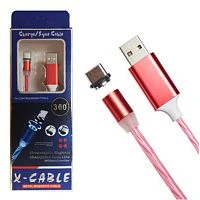 шнур usb 360 led type-c 1м красный, сменный разъём на магните 360 градусов светящийся - бегущие огни  фото